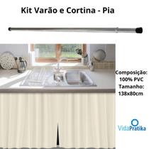 KIT cortina PIA + Varão em aluminio 90cm até 140cm - bege