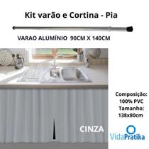 KIT cortina PIA + Varão em aluminio 90cm até 140cm - cinza