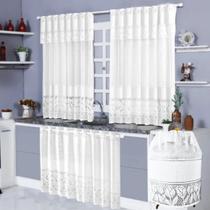 Kit Cortinas de Cozinha Renda Cortina Janela 1,20x2,20m - Cort Pia 0,80x1,50m + Capa de Botijão Decoração Tulipa Branca