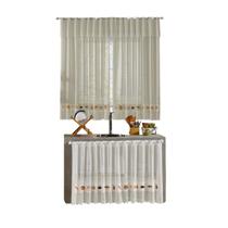 Kit Cortinas de Renda Para Janela e Pia de Cozinha Creme Estampa Pães Panificação Kit Cortinas de Renda Para Janela e Pia de Cozinha Creme Estampa Pães Panificação