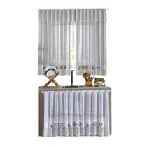 Kit Cortinas Para Janela da Cozinha e Pia Renda Branca Estampa Bule Café Kit Cortinas Para Janela da Cozinha e Pia Renda Branca Estampa Bule Café