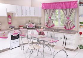 Kit cortinha guardanapos rosa e branco Kit cortinha guardanapos rosa e branco