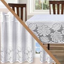 Kit Costela de Adão: Cortina + Toalha de Mesa em Renda Folhagem Branca Kit Costela de Adão: Cortina + Toalha de Mesa em Renda Folhagem Branca