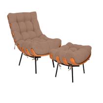 Kit Costela Poltrona e Puff Base Metálica Preta no Linho Cacau - Vallisa Decor Kit Costela Poltrona e Puff Base Metálica Preta no Linho Cacau - Vallisa Decor