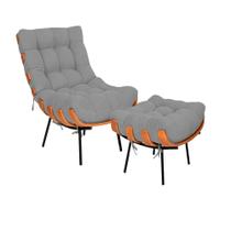 Kit Costela Poltrona e Puff Base Metálica Preta no Linho Cinza - Vallisa Decor