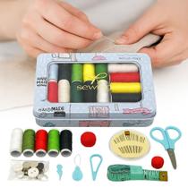Kit Costura Completo Linha e Agulha Estojo de Lata Decorativo Para Levar Na Bolsa Viagem Presente 20 Peças Kit Costura Completo Linha e Agulha Estojo de Lata Decorativo Para Levar Na Bolsa Viagem Presente 20 Peças