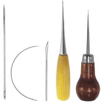 Kit Costura Couro Sapato Lona Sovela Agulhas Agulhão Furador 5pçs
