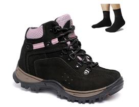 Kit Coturno Adventure Feminino Couro Trilha Macio + Meia