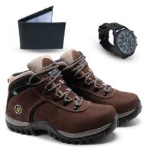 Kit Coturno Couro Masculino Adventure + Relógio + Carteira - Bell Boots