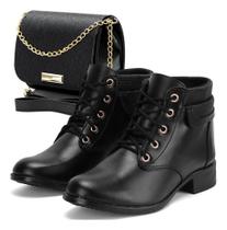 Kit Coturno Feminino Cano Curto Sola Fina Imperdivel Bolsa baixo Country Elegante Bota - Sapatofran