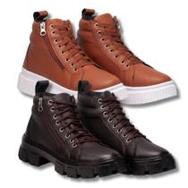 Kit Coturno Feminino Caramelo + Bota Tratorada Marrom.