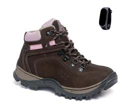 Kit Coturno Feminino Inverno Bota Motociclista Couro + Relógio Fino