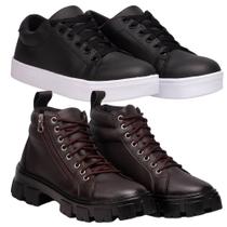 Kit Coturno Feminino Marrom + Tênis Feminino Preto. Kit Coturno Feminino Marrom + Tênis Feminino Preto.