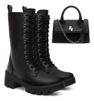 Kit Coturno Feminino Sola Tratorada Mini Bag Cano Alto Rock Kit Coturno Feminino Sola Tratorada Mini Bag Cano Alto Rock