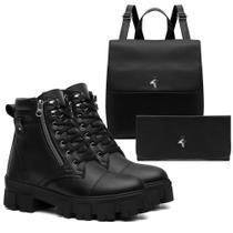 Kit Coturno Feminino Tratorado Bota Cano Baixo Botinha Casual Bolsa E Carteira