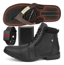 Kit Coturno Masculino Bota Casual C/ziper Relogio Chinelo Kit Coturno Masculino Bota Casual C/ziper Relogio Chinelo