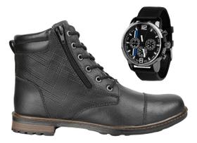 Kit Coturno Masculino Bota Homem Moderno Relogio De Ponteiro