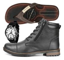 Kit Coturno Masculino Macio Relogio Ponteiro Chinelo Moderno