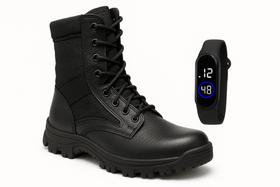 Kit Coturno Militar Masculina de Segurança Resistente Reforçada + Relogio Digital Slim Promoção
