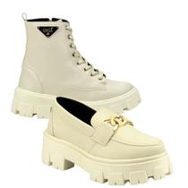 Kit Coturno Tratorado e Mocassim Blogueira Feminino Off White 403-GG 212-GG