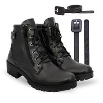 Kit Coturno Tratorado Feminino Bota Preta Casual Zíper Lateral Cano Curto Sola Alta Salto + Cinto