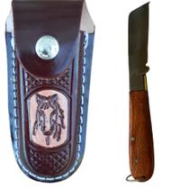 Kit country bainha cavalinho em couro + canivete cabo de madeira