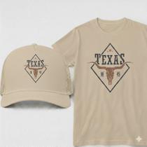 Kit Country Camiseta + Bone Texas 100% Algodão P ao G3 Plus Size Masculino Feminino Kit Country Camiseta + Bone Texas 100% Algodão P ao G3 Plus Size Masculino Feminino