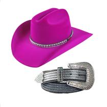 Kit Country Chapéu e Cinto Pedraria Boiadeira Americano Kit Country Chapéu e Cinto Pedraria Boiadeira Americano