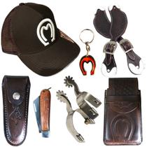 Kit Country Espora QM Par de Correias Bainha De canivete Boné Farm Bulls Capa de Celular Canivete - Traia de Minas