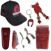 Kit Country Espora QM Par de Correias Bainha De canivete Boné Farm Bulls Capa de Celular Canivete