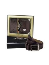 Kit Couro Carteira Média Mitty Cinto Fasolo M1 - Marrom 115