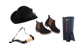 Kit Cowboy Criança Chapéu + Berrante + Botina + Perneira