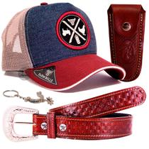 Kit Cowboy Oferta Boné Rodeio Bainha Canivete + Cinto Country