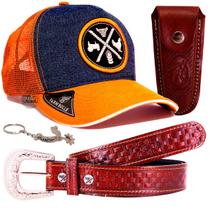 Kit Cowboy Oferta Boné Rodeio Bainha Canivete + Cinto Country