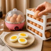 Kit Cozedor Eletrico de Ovos A Vapor Organizador Ovo Rolante Para Geladeira Bancada Dispensa