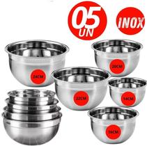 Kit Cozinha 05 Tigelas de Potes Bowls em Aço Inox