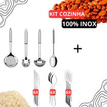 Kit COZINHA 18 Talheres Escumadeira Concha Colher de arroz Concha e Colher de Macarrão em Aço INOX