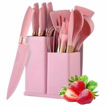 Kit Cozinha 19 Peças Rosa Jogo Completo de Utensílios para Cozinhar Prático, Funcional e Ideal para Uso Diário em Casa - Woofs