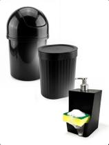 Kit Cozinha 2 Lixeiras 14L+2,5L Porta Detergente Pia Bancada Kit Cozinha 2 Lixeiras 14L+2,5L Porta Detergente Pia Bancada