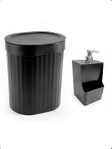 Kit Cozinha 2 Pçs Lixeira Cozinha Porta Detergente Dispenser - Preto