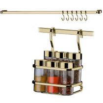 Kit Cozinha 2 Peças Barra 45cm Ganchos Suporte Porta Temperos Dourado - Future