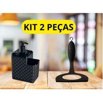 Kit Cozinha 2 Peças Moderno Luxo Porta Detergente Sabão + Rodinho de Pia