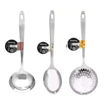 Kit Cozinha 3 Pcs Colher De Arroz + Concha + Escumadeira Aço Inox Kit Cozinha 3 Pcs Colher De Arroz + Concha + Escumadeira Aço Inox