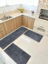 Kit Cozinha 3 Pçs Tapete Passadeira Em Carpete Aveludado Gra Kit Cozinha 3 Pçs Tapete Passadeira Em Carpete Aveludado Gra