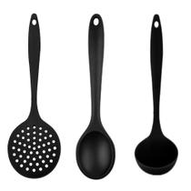 Kit Cozinha 3 Utensílios de Silicone Concha Colher Escumadeira