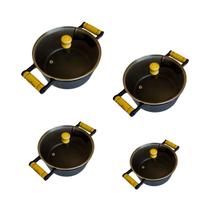 Kit Cozinha 4 Panela Mineira Ferro Fundido Antiaderente Alta Resistência Tampa Vidro