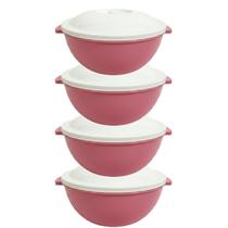 Kit Cozinha 4x Potes Herméticos Saladeira Rosa com Tampa Plástico FREE BPA