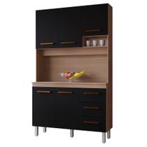 Kit Cozinha 5 Portas 3 Gavetas 120 Cm Vitoria Savana Preto Mobbs