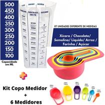 Kit Cozinha 6 Medidores Xícara Colher + 1 Copo Dosador 500ml