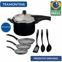 Kit Cozinha 7 Pçs Tramontina Panela de Pressão 4.5 L Frigideira 3 Pçs Jogo de Utensílios